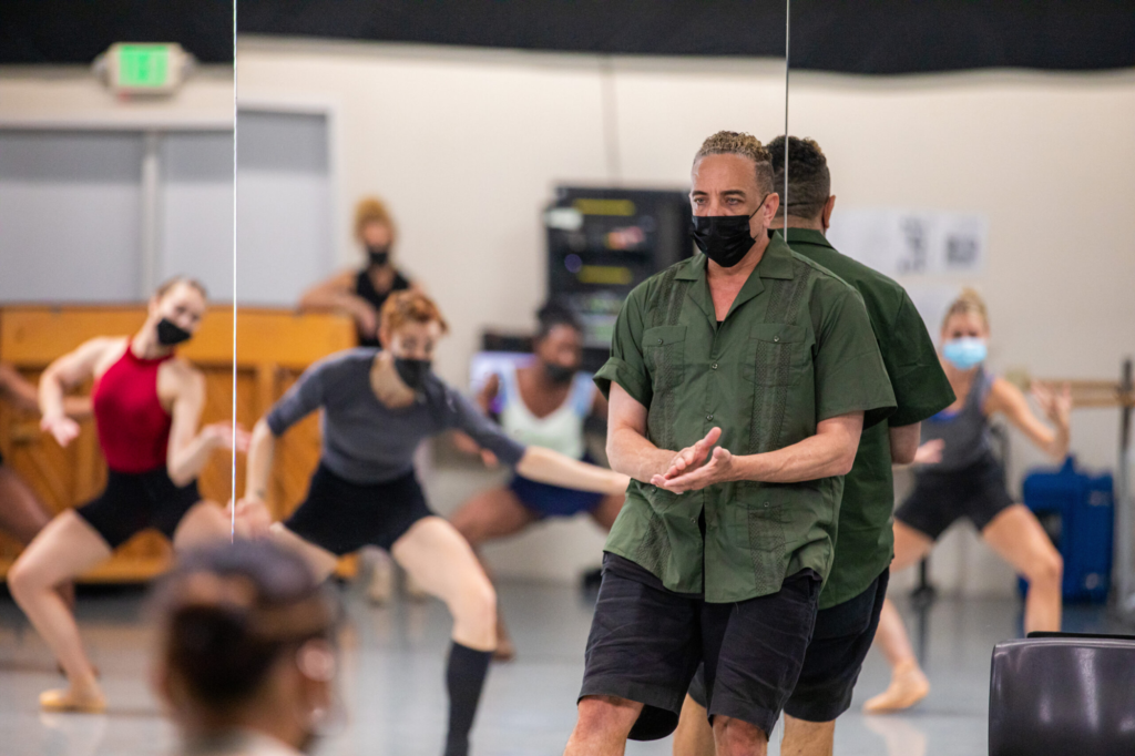 Dwight Rhoden leading a Complexions rehearsal at Chapman University. 